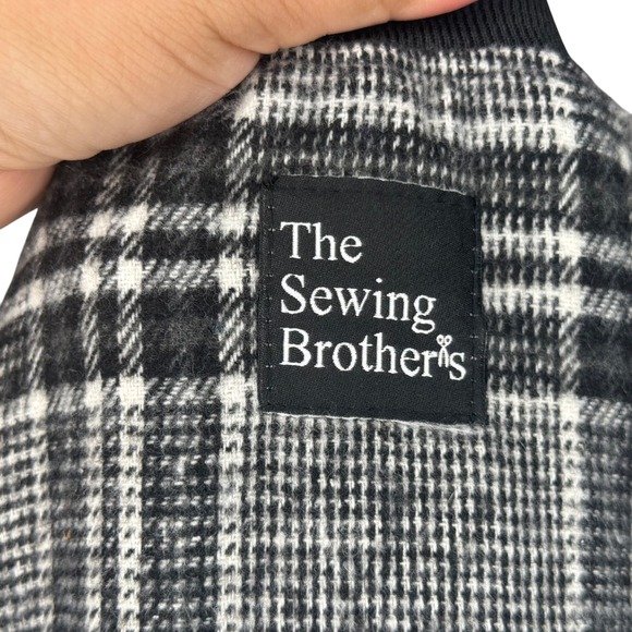 The Sewing Brothers 3XL Plaid Bomber Varsity Jacket Full Zip Striped Black White - Picture 5 of 6